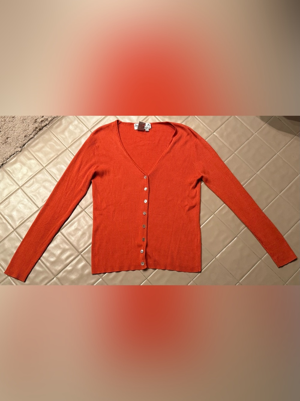 Joseph A 100% Silk Ribbed Cardigan Sweater Orange V-Neck Button Front medium M